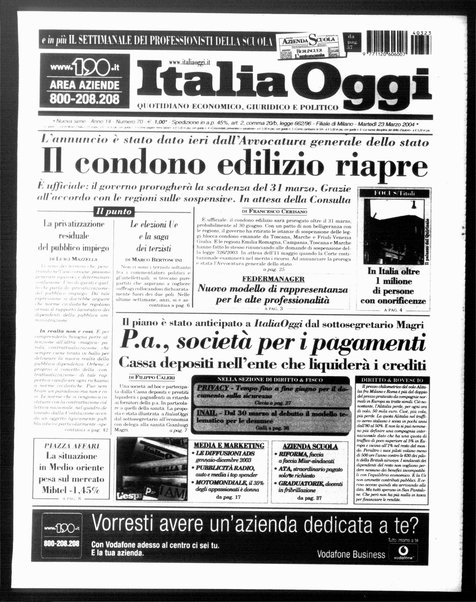 Italia oggi : quotidiano di economia finanza e politica